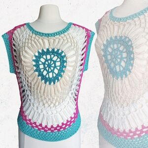 Handmade Multicolor Crochet Knit Coverup Top